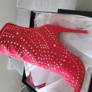 🚨3 for $25 Red Suede Stone Peep Toe Boot